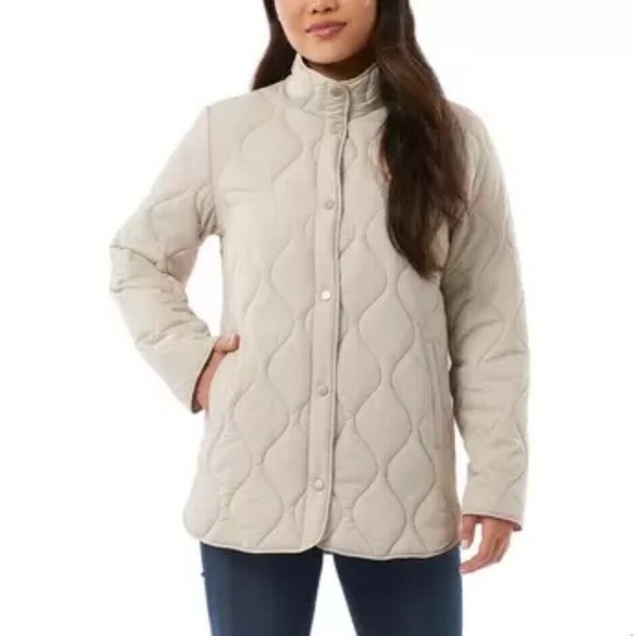 32 Degrees Women's Quilted Mockneck Fully Lined Snap Jacket Coat Beige, Size XXL - Picture 1 of 5